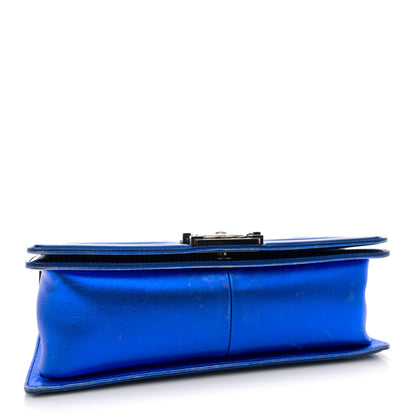 Chanel Metallic Patent Quilted Medium Boy Flap Blue 4 of 17