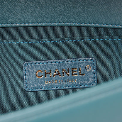 Chanel Velvet Chevron Quilted Medium Boy Flap Peacock Blue 7 of 9