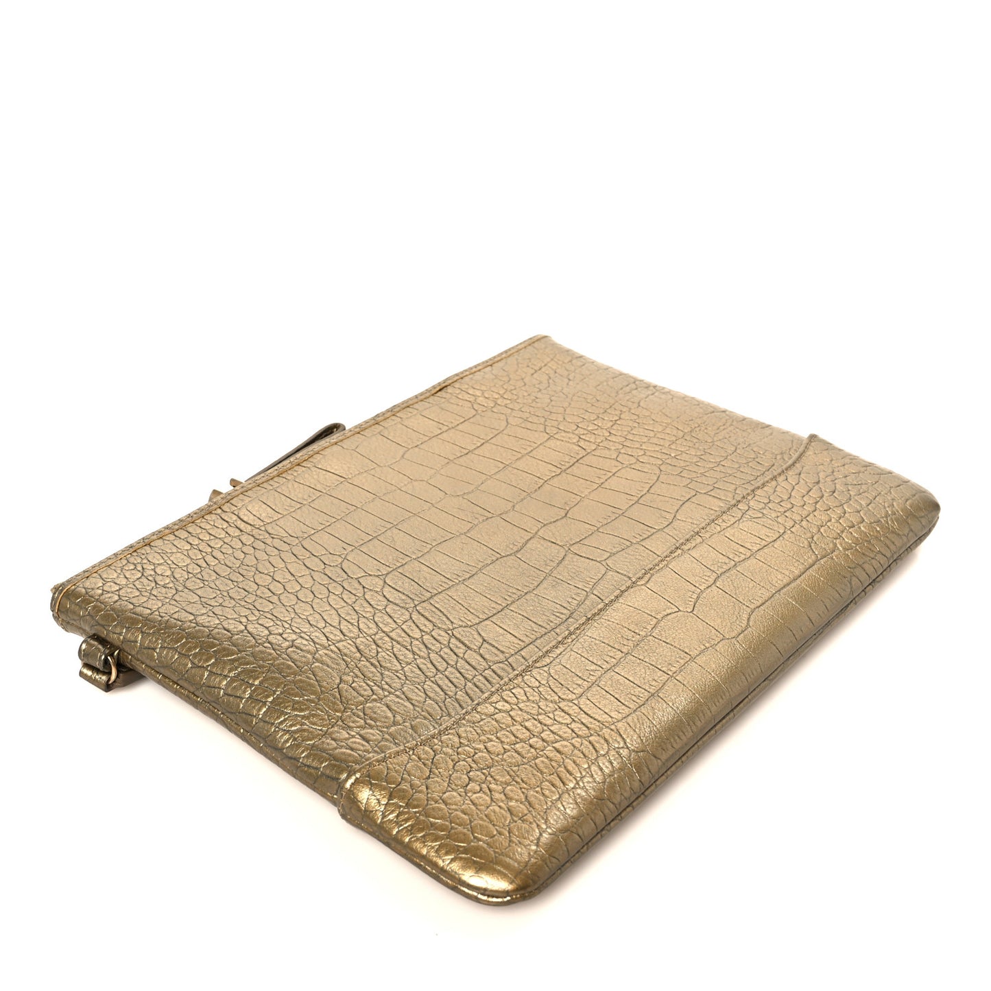 Metallic Calfskin Crocodile Embossed Medium Gabrielle Cosmetic Case Gold
