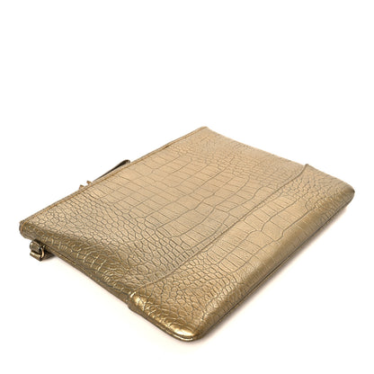 Chanel Metallic Calfskin Crocodile Embossed Medium Gabrielle Cosmetic Case Gold 4 of 8