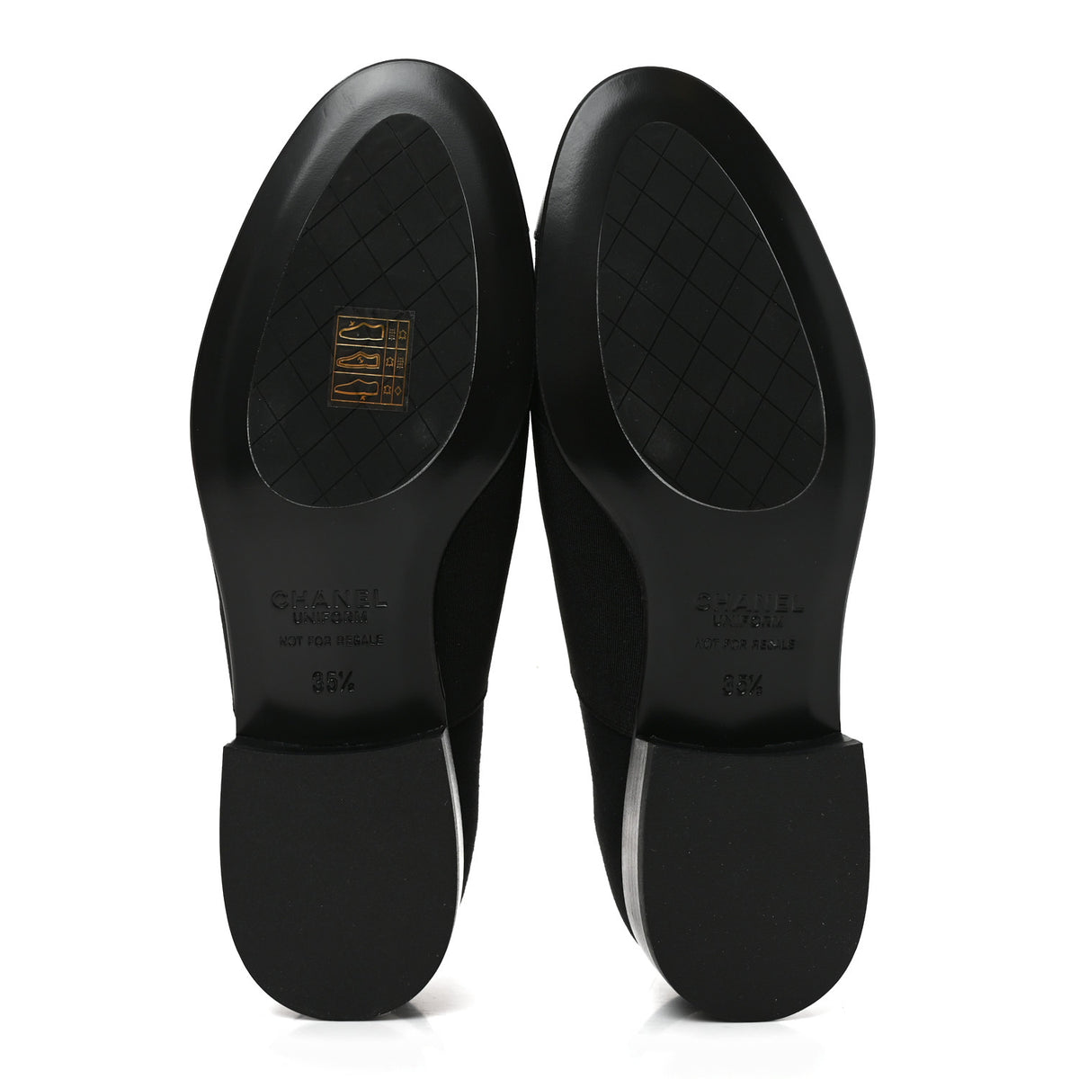 Calfskin Elastic Lace Up Cap Toe CC Loafers 35.5 Black