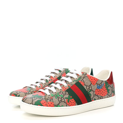 Gucci GG Supreme Monogram Strawberry Web Womens Ace Sneakers 35.5 Beige Multicolor Red Green 3 of 8