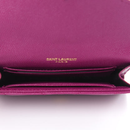 Saint Laurent Grain De Poudre Matelasse Chevron Small Monogram Envelope Wallet Dark Grape 5 of 7