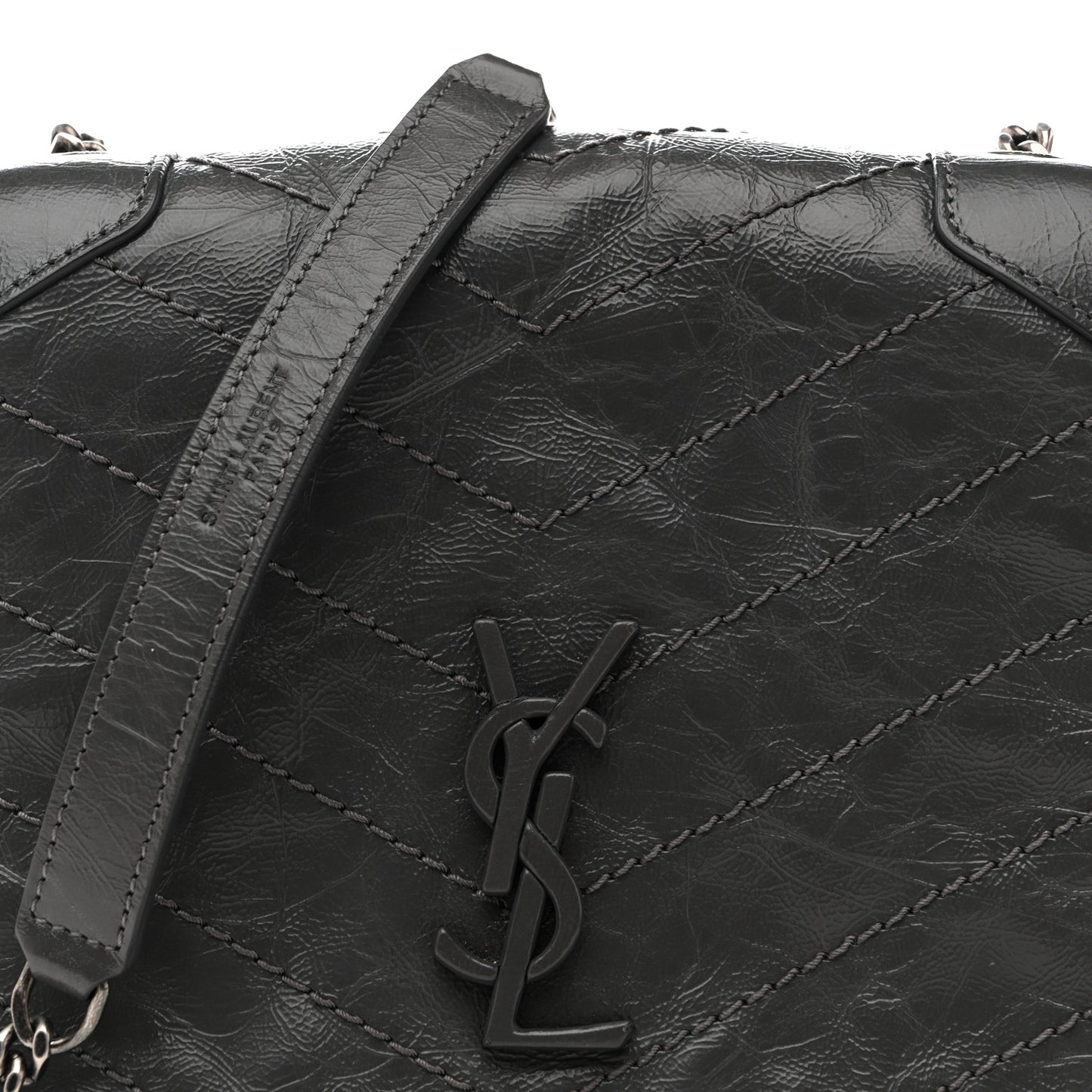 Crinkled Calfskin Matelasse Monogram Niki Chain Wallet Storm