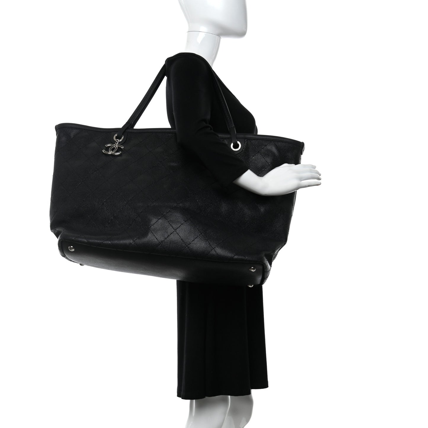 Grained Calfskin Large Shopping Fever Tote Black