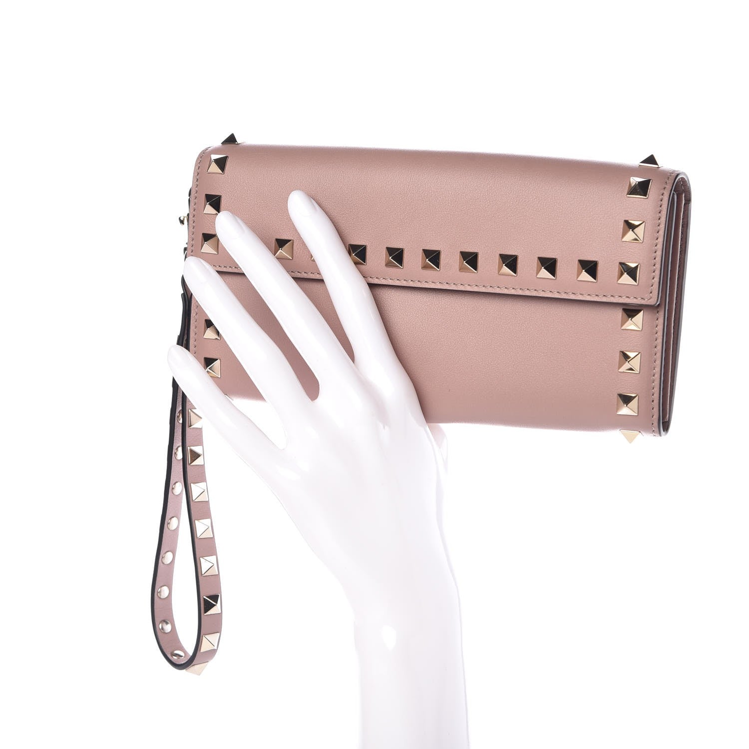 Valentino Garavani Calfskin Rockstud Wristlet Travel Wallet Poudre 2 of 9