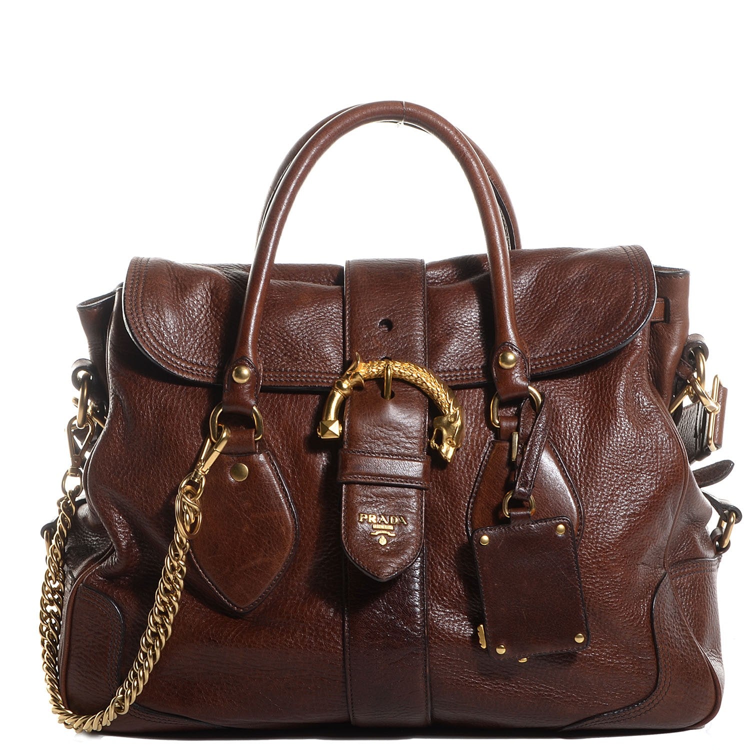 Prada Cervo Deerskin Animalier Large Satchel Cacao 1 of 12