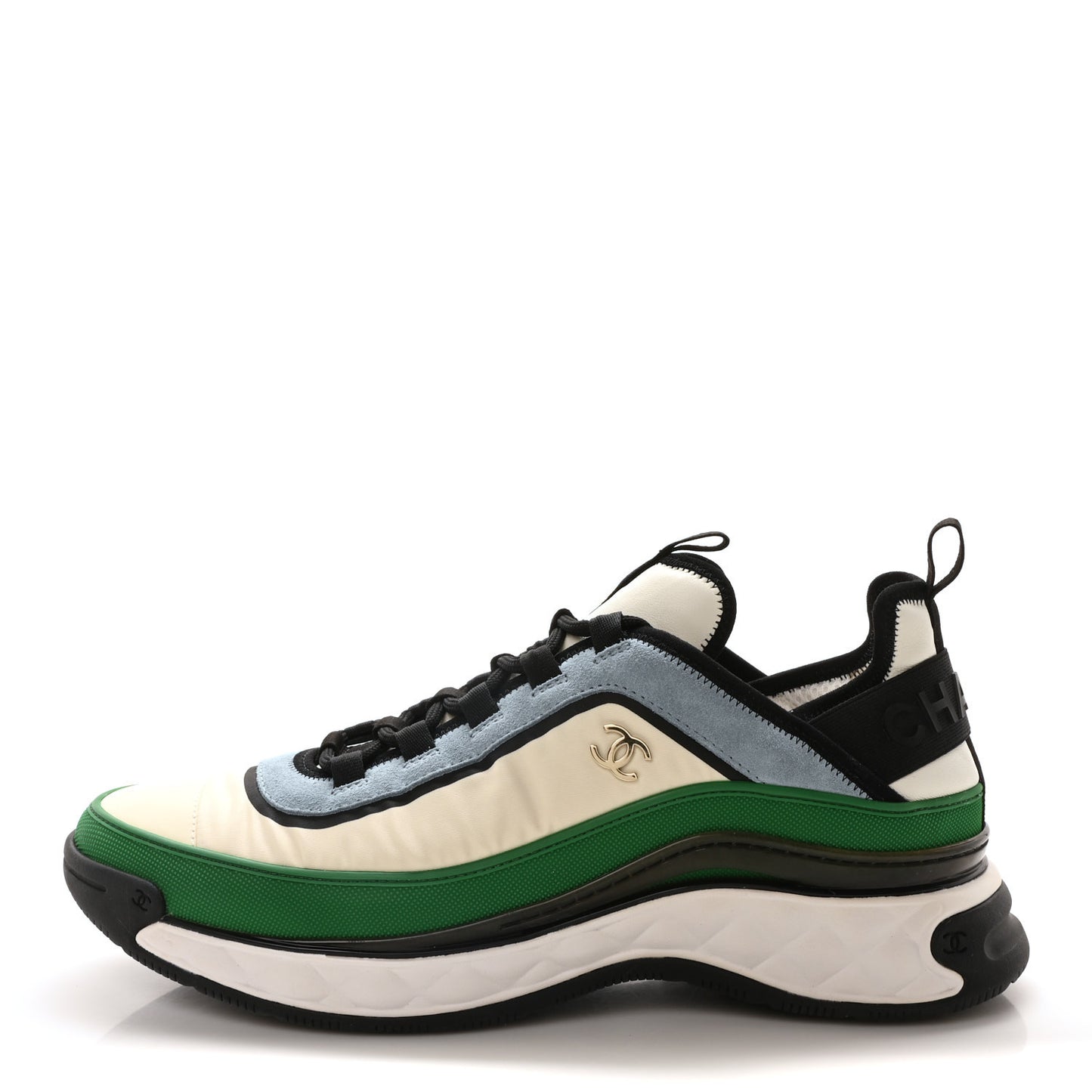 Suede Calfskin Mixed Fibers CC Sneakers 44 Ivory Green Light Blue