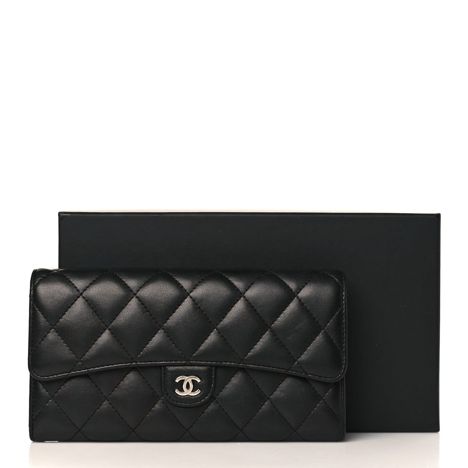 Chanel Lambskin Quilted Large Gusset Flap Wallet Black 9 of 9