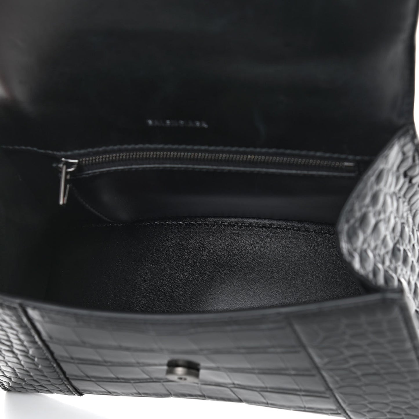 Shiny Calfskin Monochrome Crocodile Embossed Small Hourglass Top Handle Bag Black