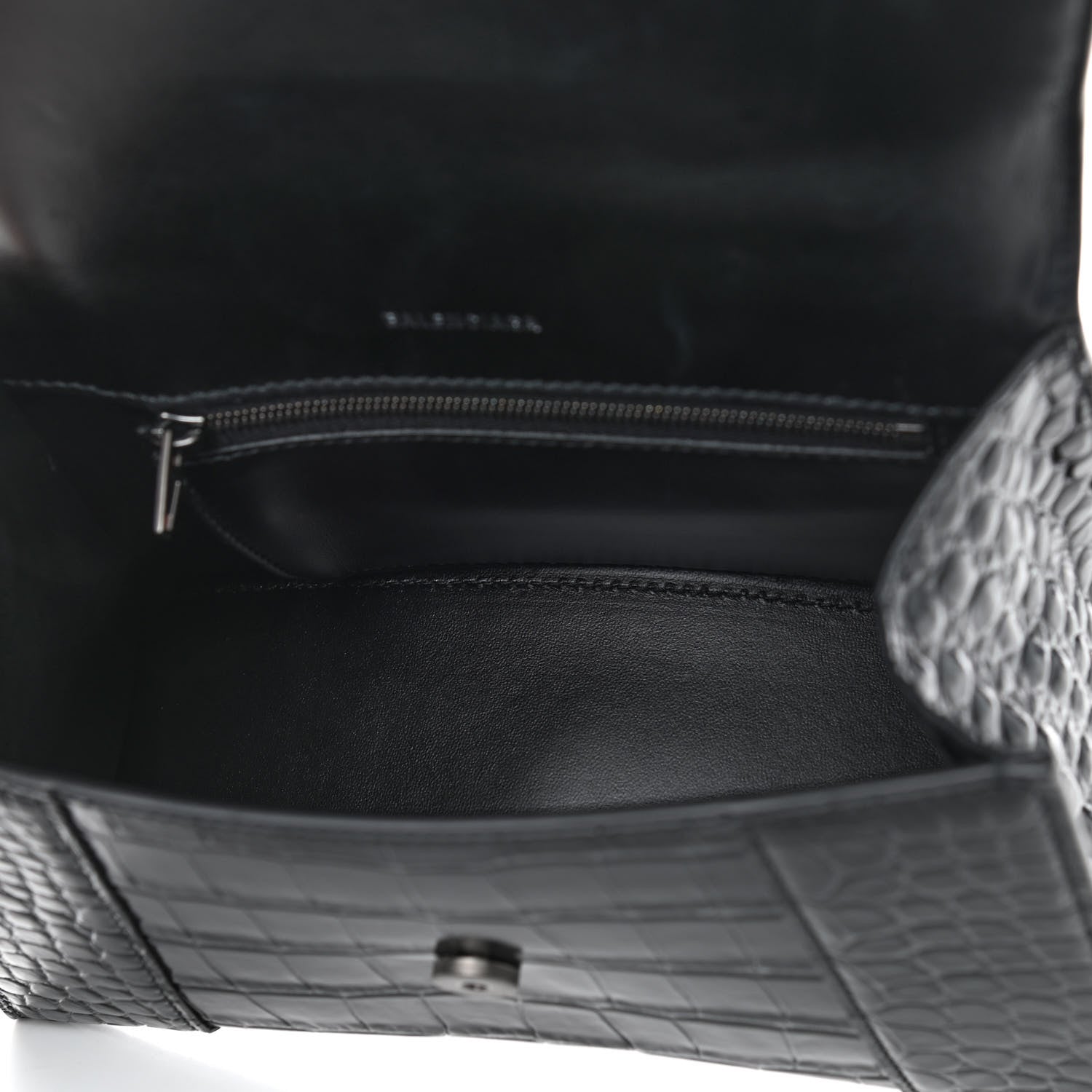 Balenciaga Shiny Calfskin Monochrome Crocodile Embossed Small Hourglass Top Handle Bag Black 5 of 8