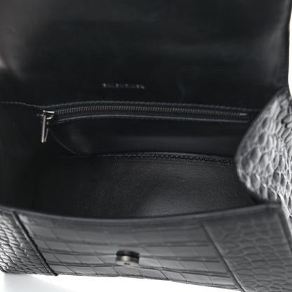 Balenciaga Shiny Calfskin Monochrome Crocodile Embossed Small Hourglass Top Handle Bag Black 5 of 8