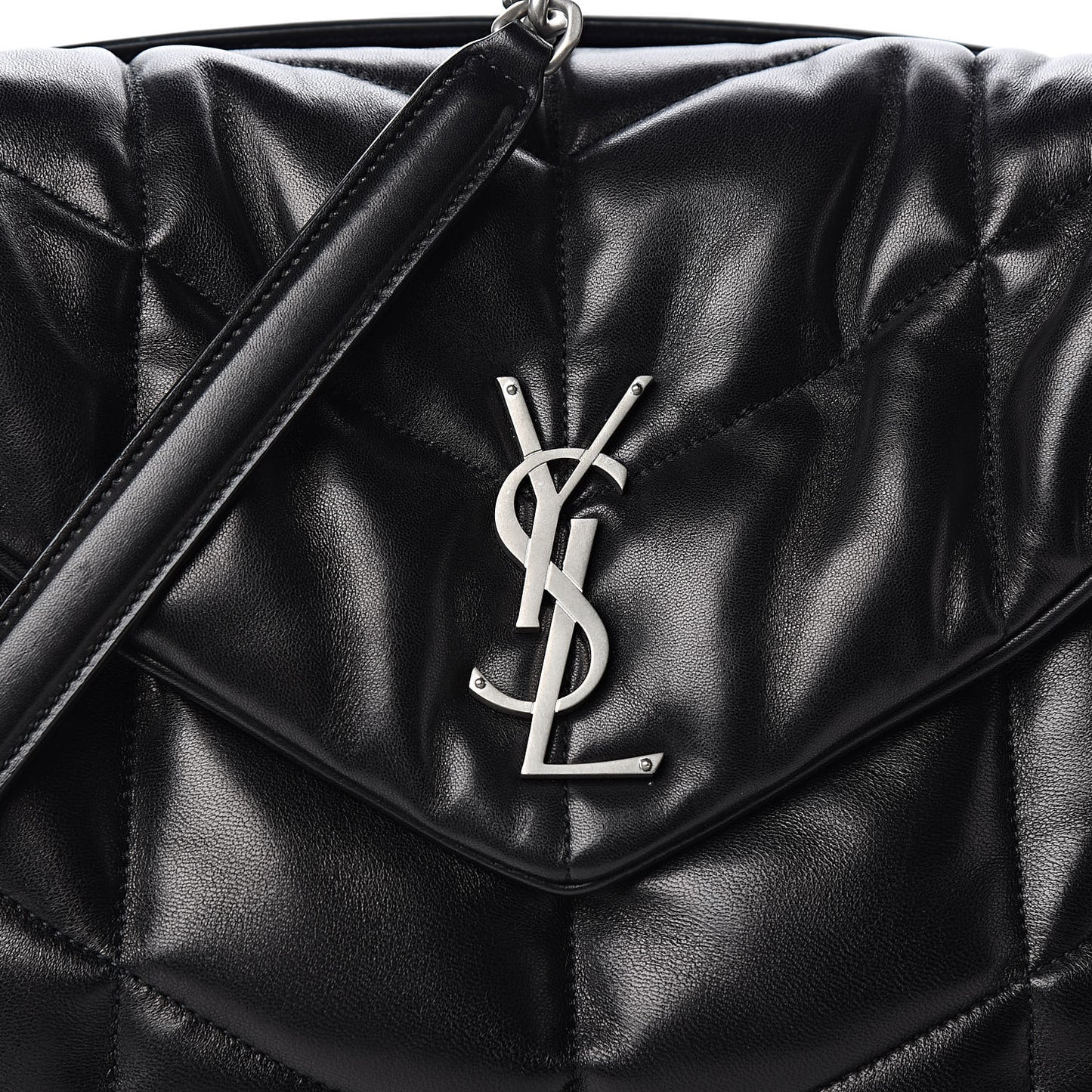 Lambskin Quilted Medium Loulou Puffer Monogram Chain Satchel Black