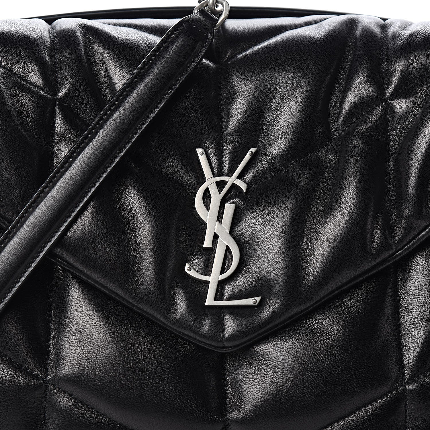 Saint Laurent Lambskin Quilted Medium Loulou Puffer Monogram Chain Satchel Black 10 of 11