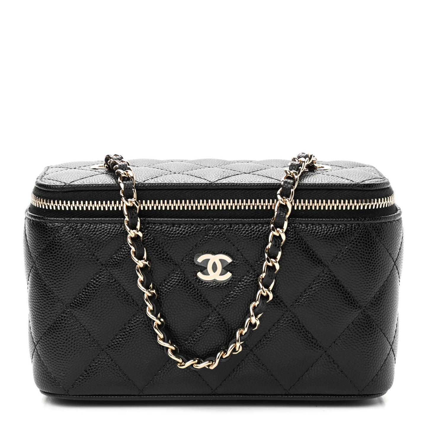 Caviar Quilted Small Vanity Case With Chain Black