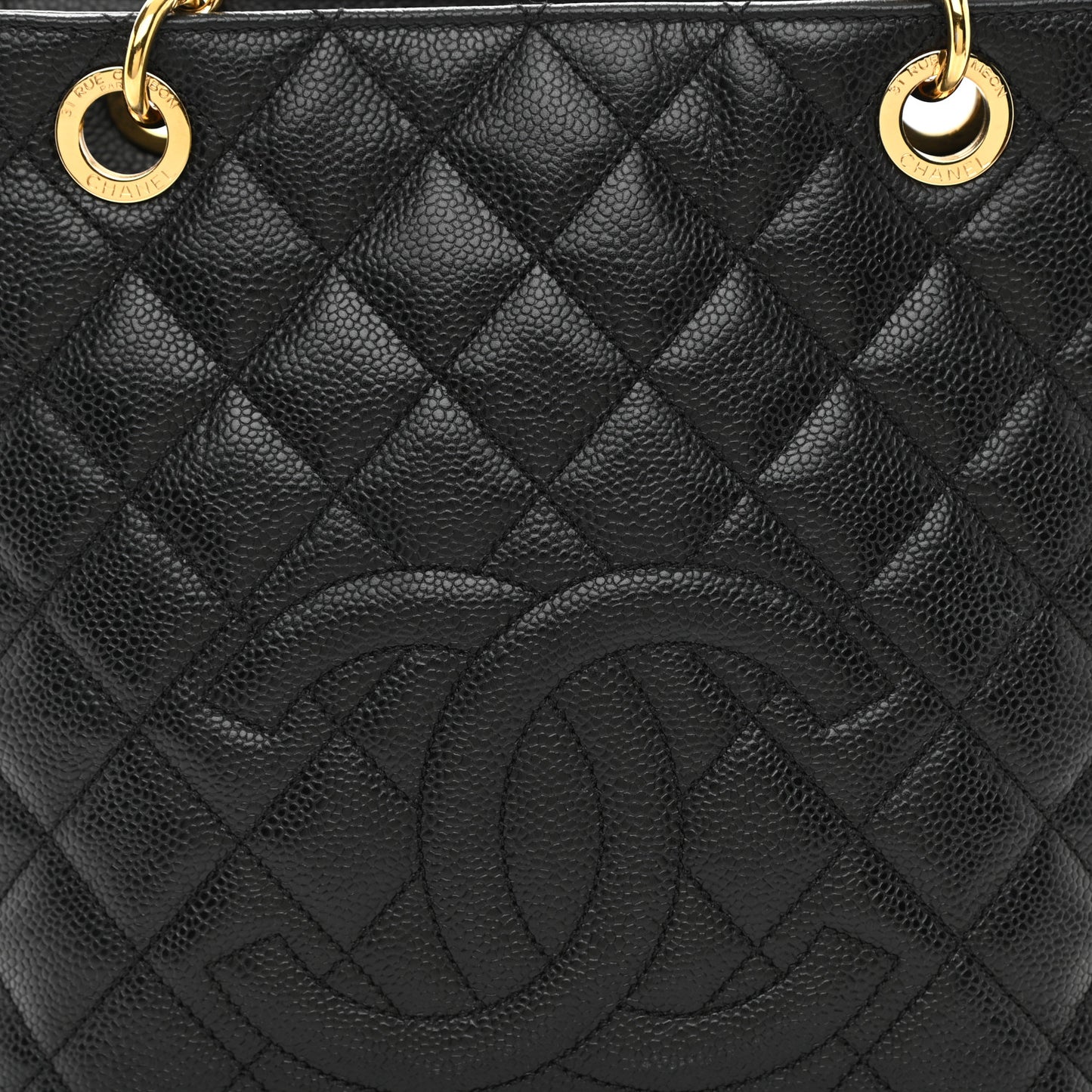 Caviar Quilted Petit Shopping Tote PST Black