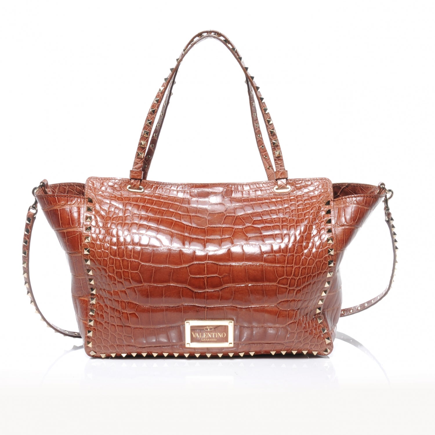 Valentino Garavani Alligator Rockstud Tote Brown 6 of 8