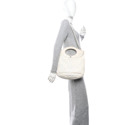 Chanel Glazed Calfskin Chevron Stitched Small 31 Shopping Bag White Multicolor 2 of 12