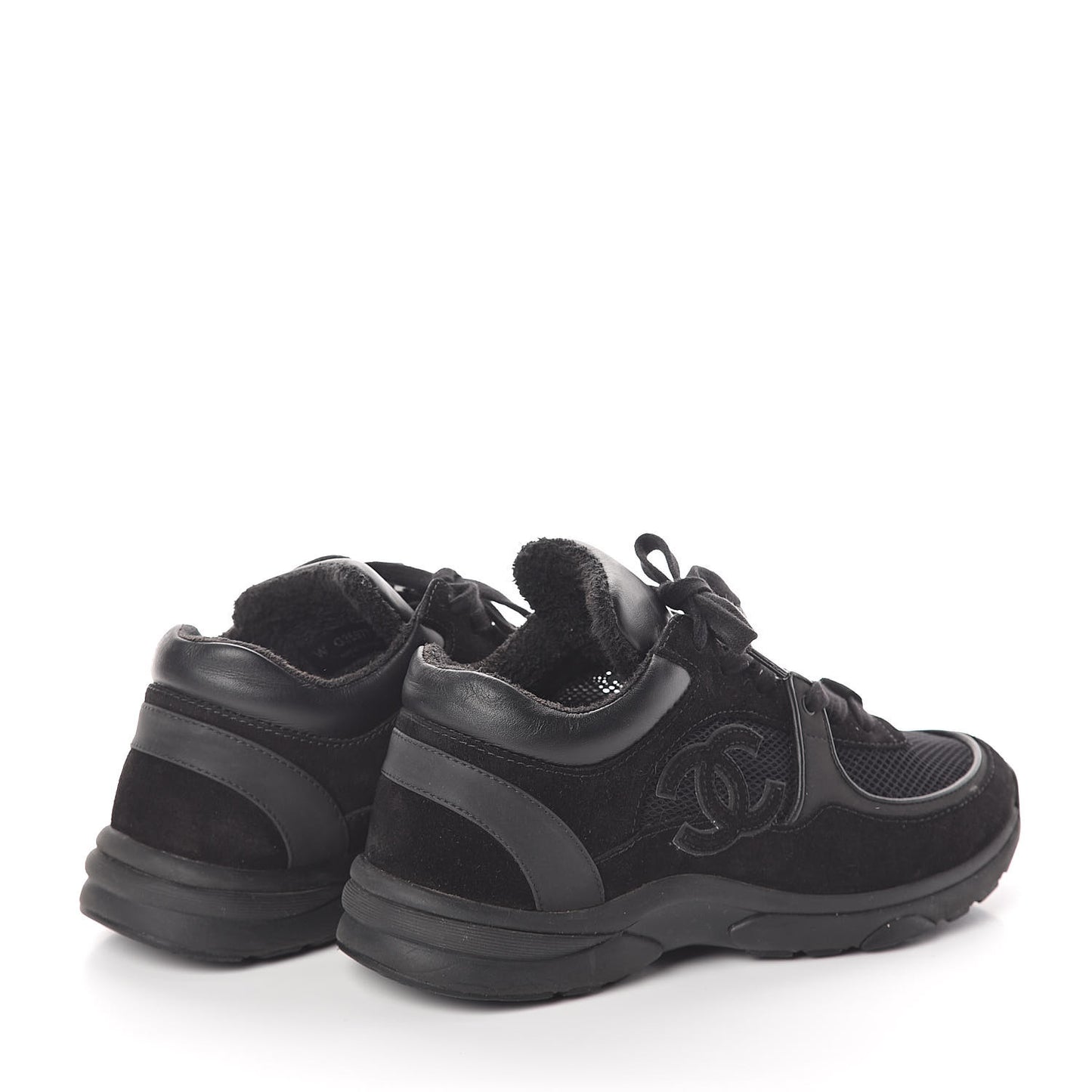 Suede Calfskin Fabric Sneakers 38 Black