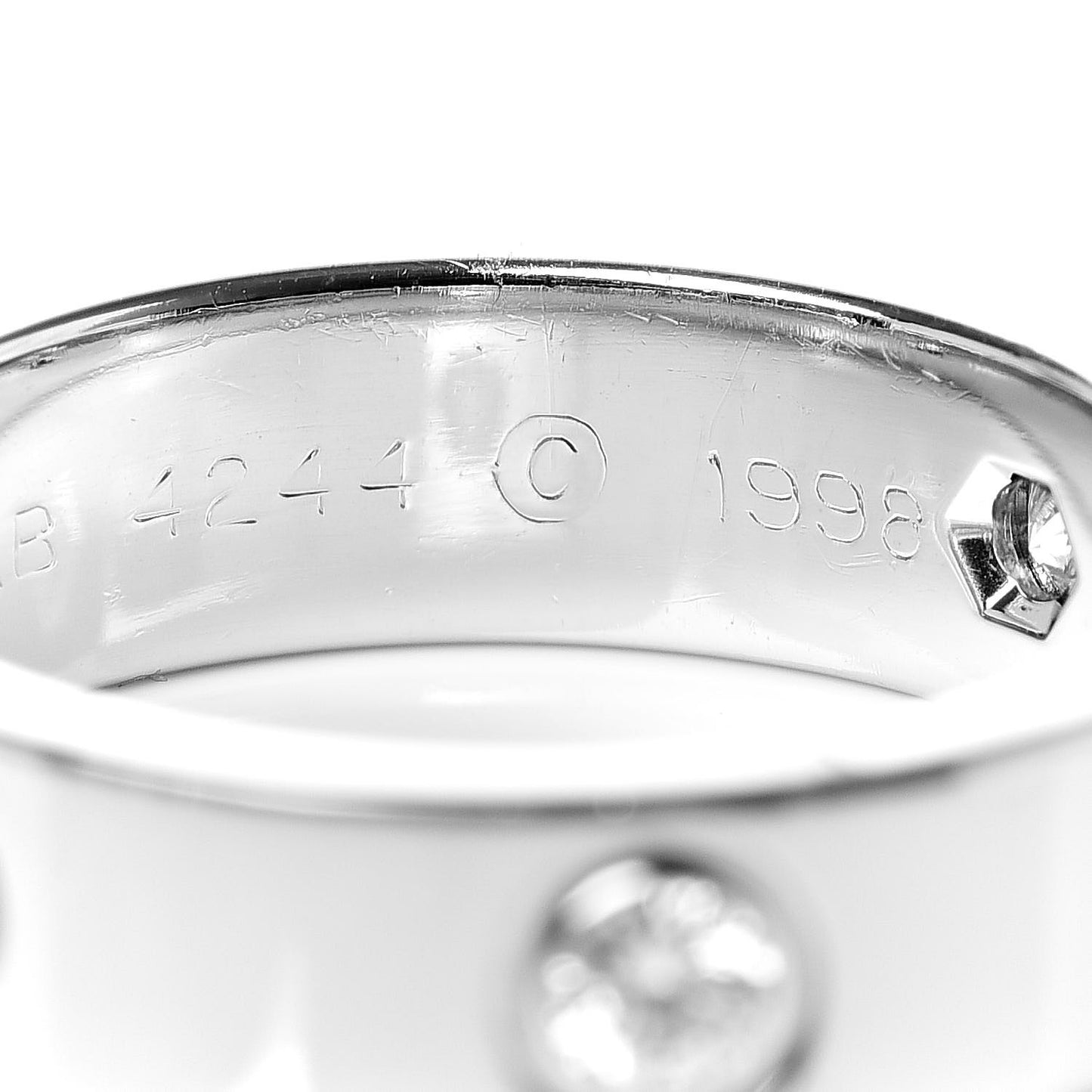 18K White Gold 3 Diamond 5.5mm LOVE Ring 53 6.25