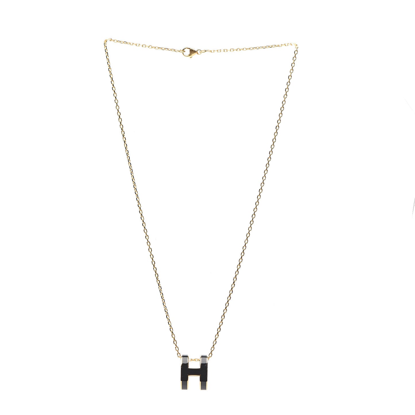 Lacquered Gold Pop H Pendant Necklace Black