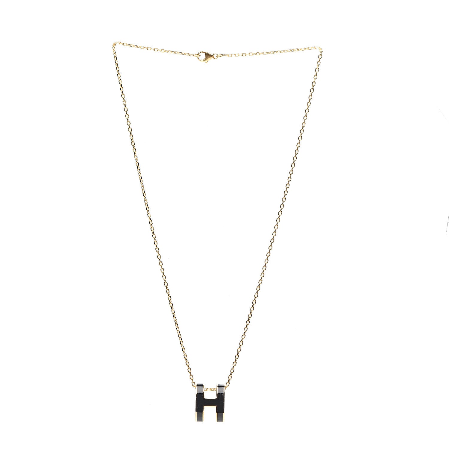 Hermes Lacquered Gold Pop H Pendant Necklace Black 2 of 6