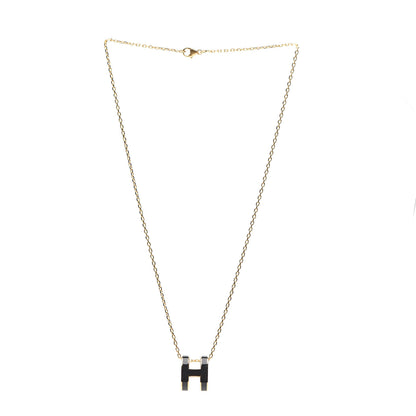 Hermes Lacquered Gold Pop H Pendant Necklace Black 2 of 6