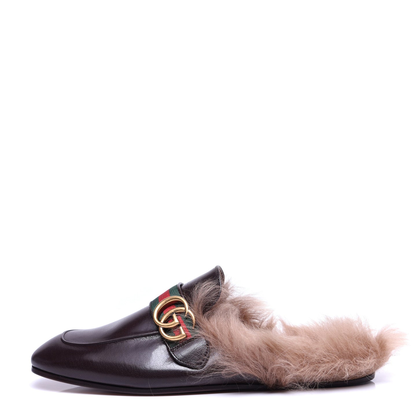 Goatskin Fur Web GG Mens Princetown Slippers 7.5 Cocoa