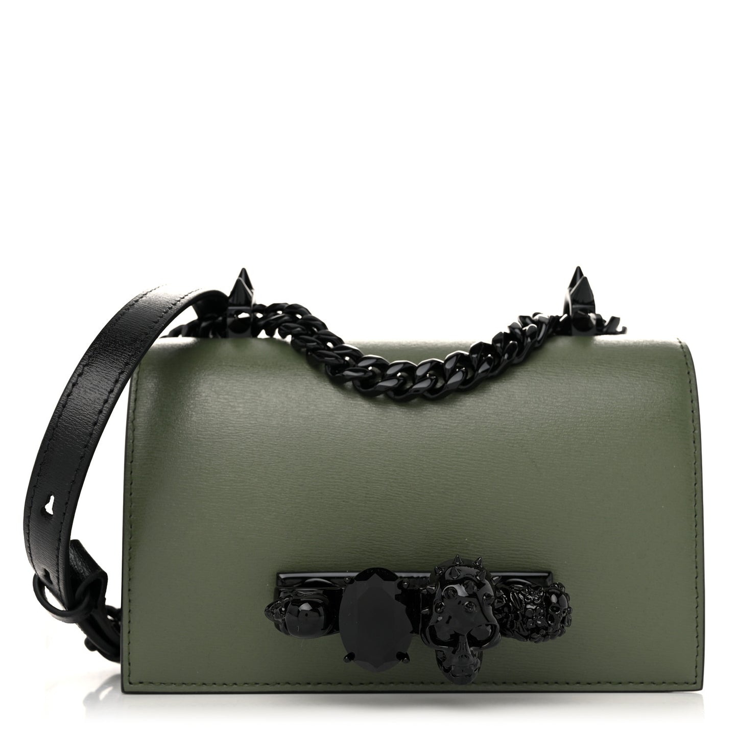 Calfskin Mini Jeweled Knuckle Satchel Khaki Green