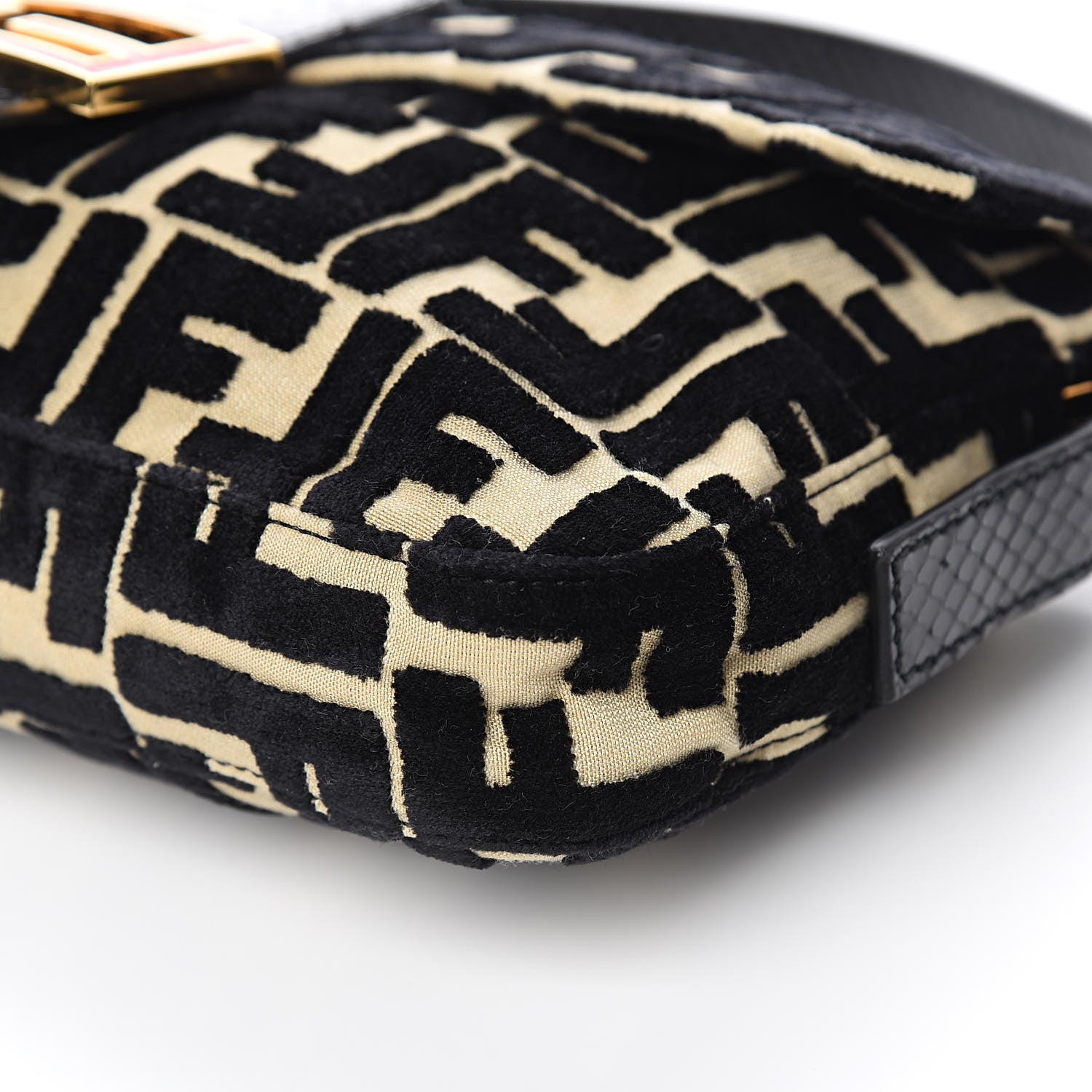 Fendi Fabric Snakeskin FF Baguette Black White 8 of 9