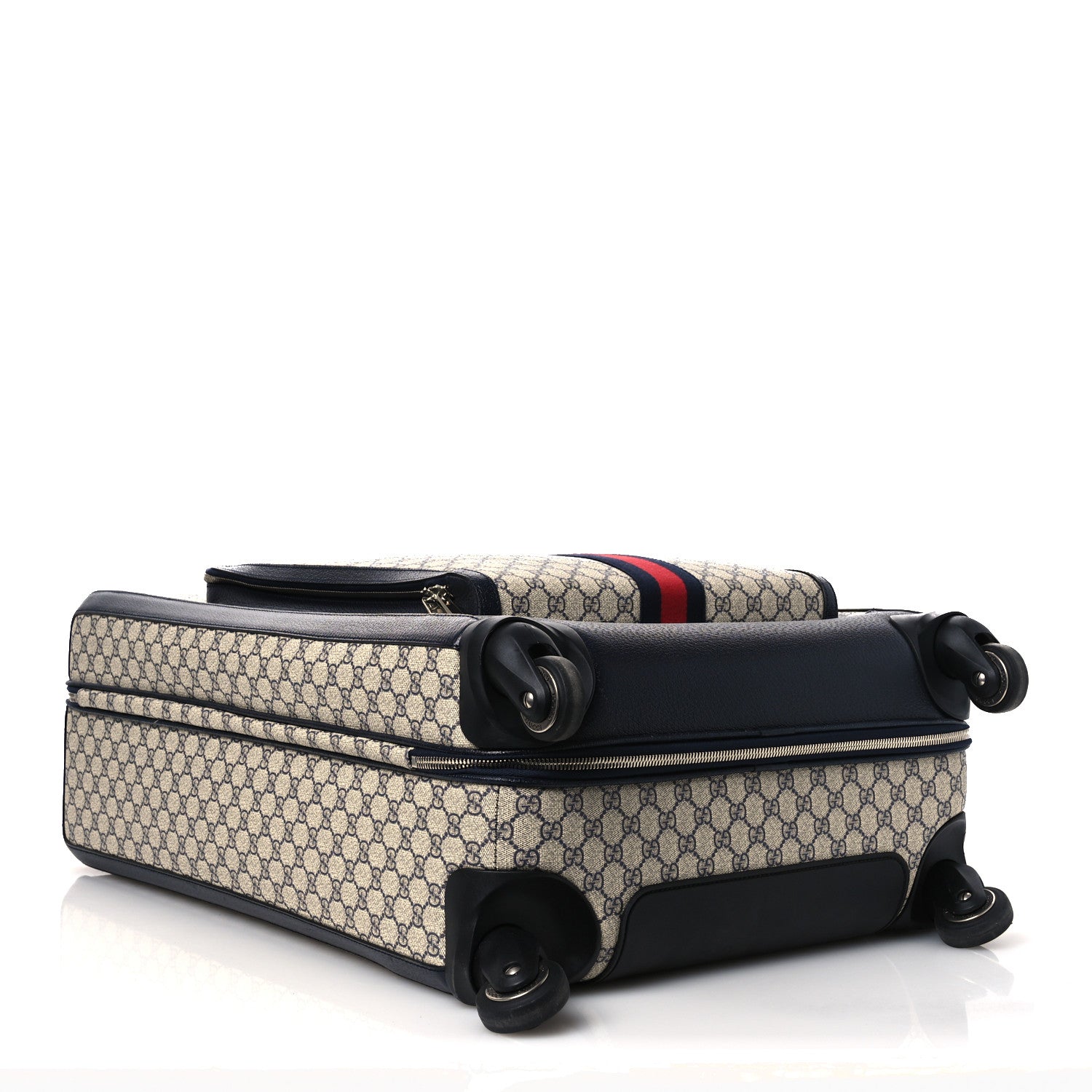 Gucci GG Supreme Monogram Textured Dollar Calfskin Web Large Savoy Trolley Suitcase Beige Blue 3 of 9