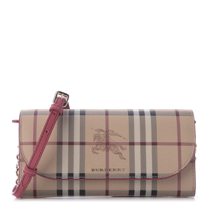 Burberry Haymarket Check Henley Wallet On Chain Coral Red 1 of 8