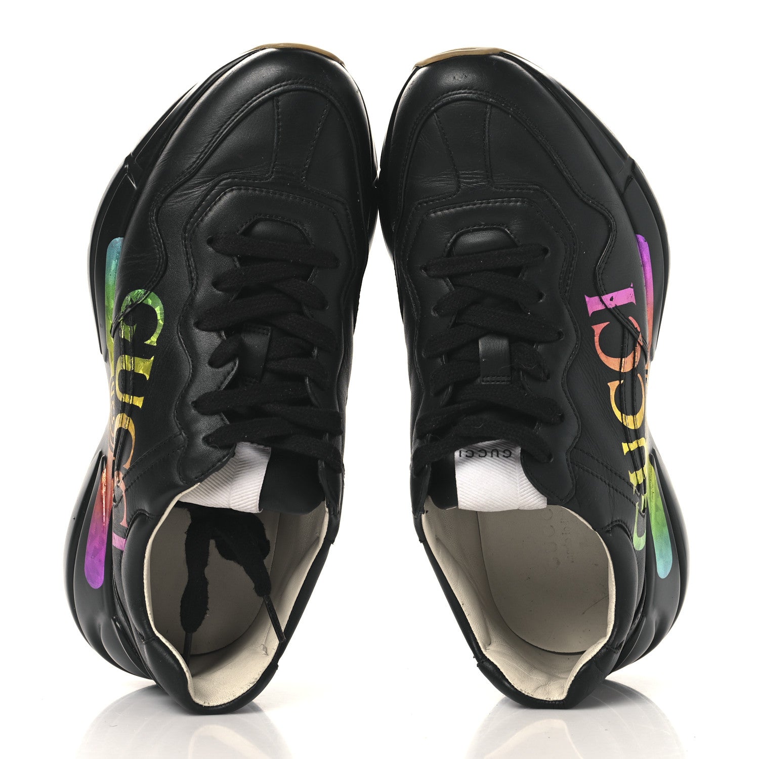 Gucci Calfskin Iridescent Logo Womens Rhyton Sneakers 38 Black 2 of 9