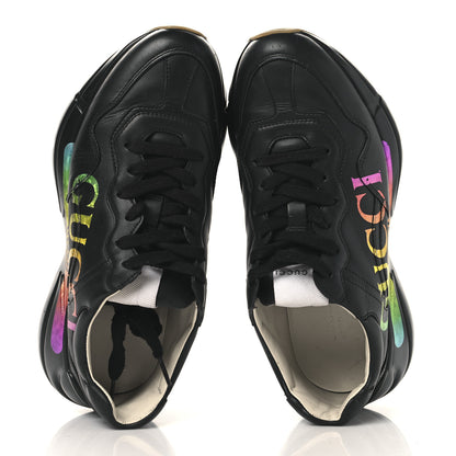 Gucci Calfskin Iridescent Logo Womens Rhyton Sneakers 38 Black 2 of 9