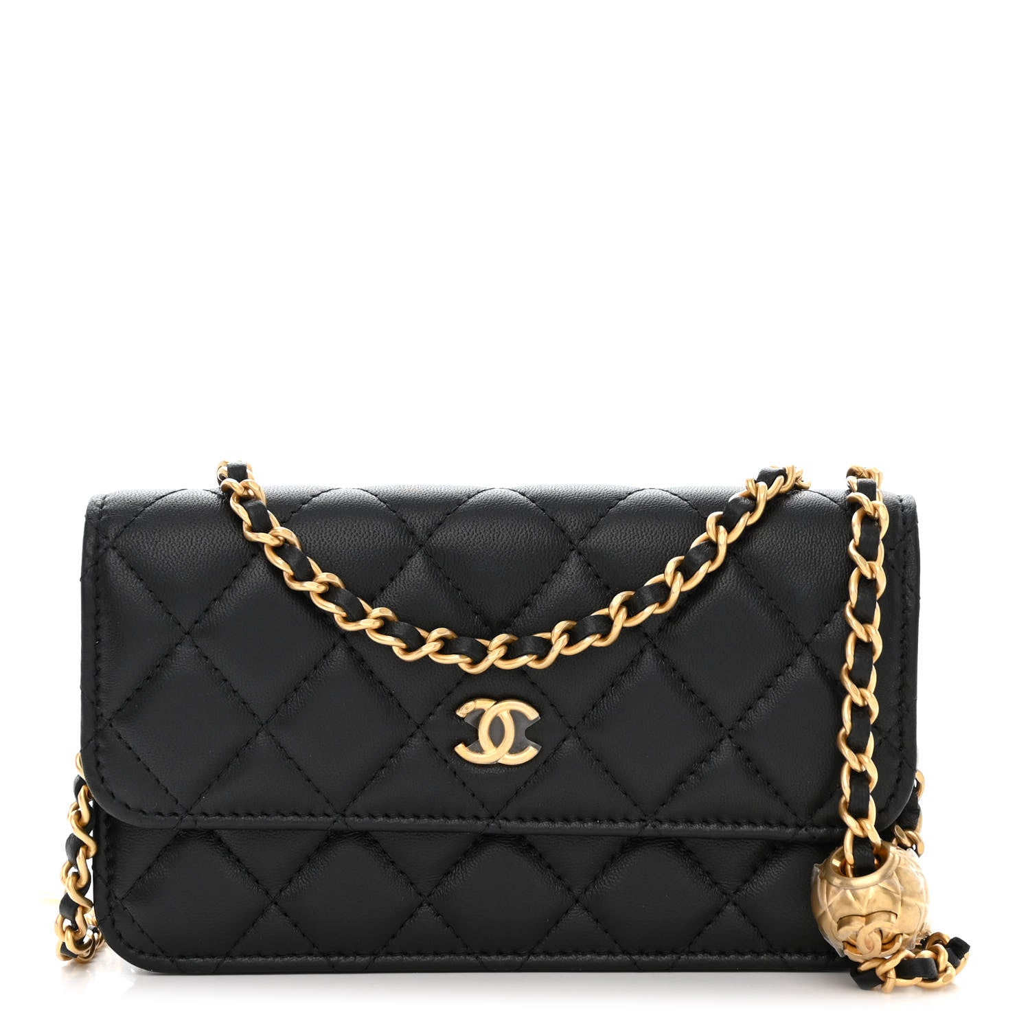 Chanel Lambskin Pearl Crush Quilted Flap Phone Holder With Chain Black 1 of 12