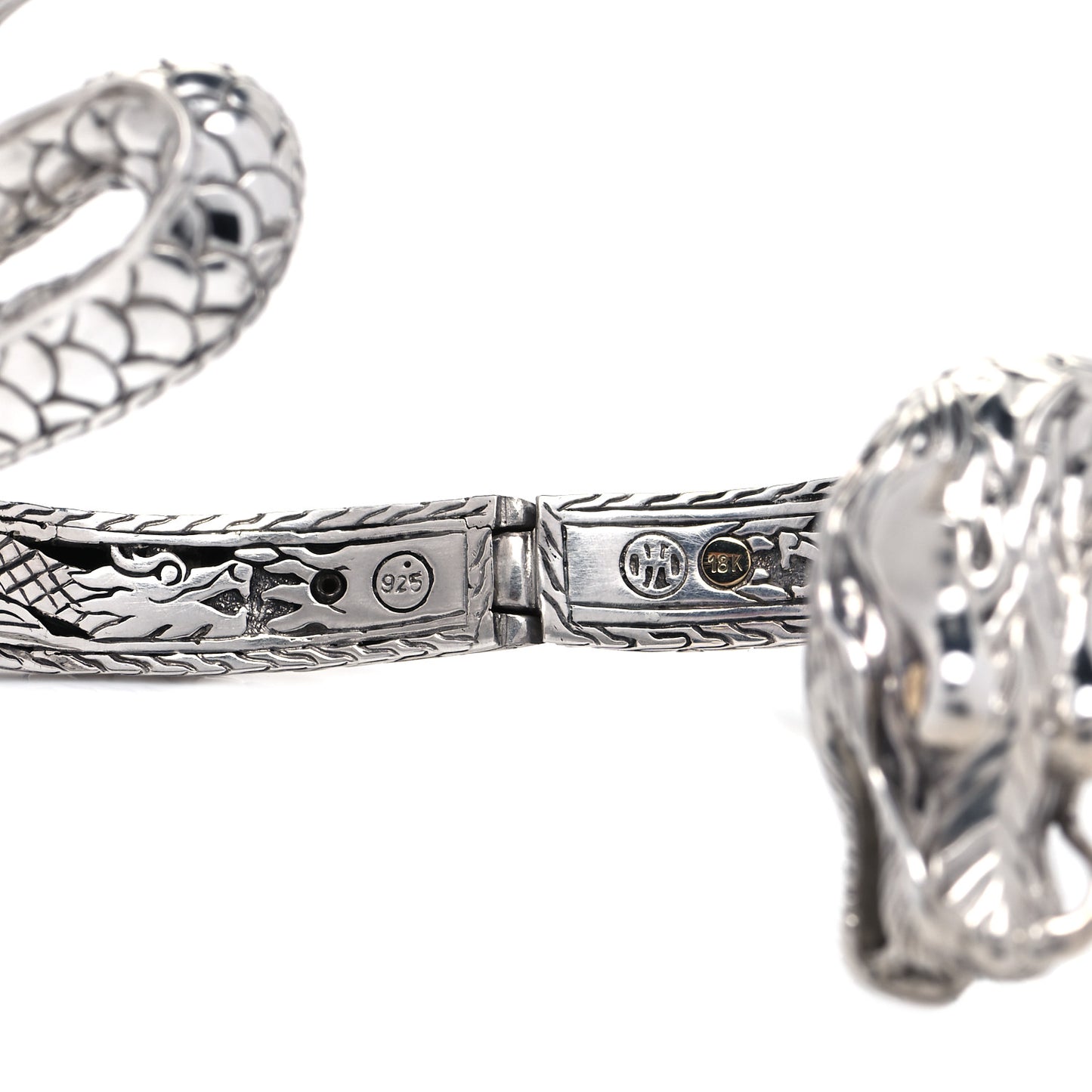 Sterling Silver 18K Yellow Gold Naga Dragon Kick Cuff Bracelet