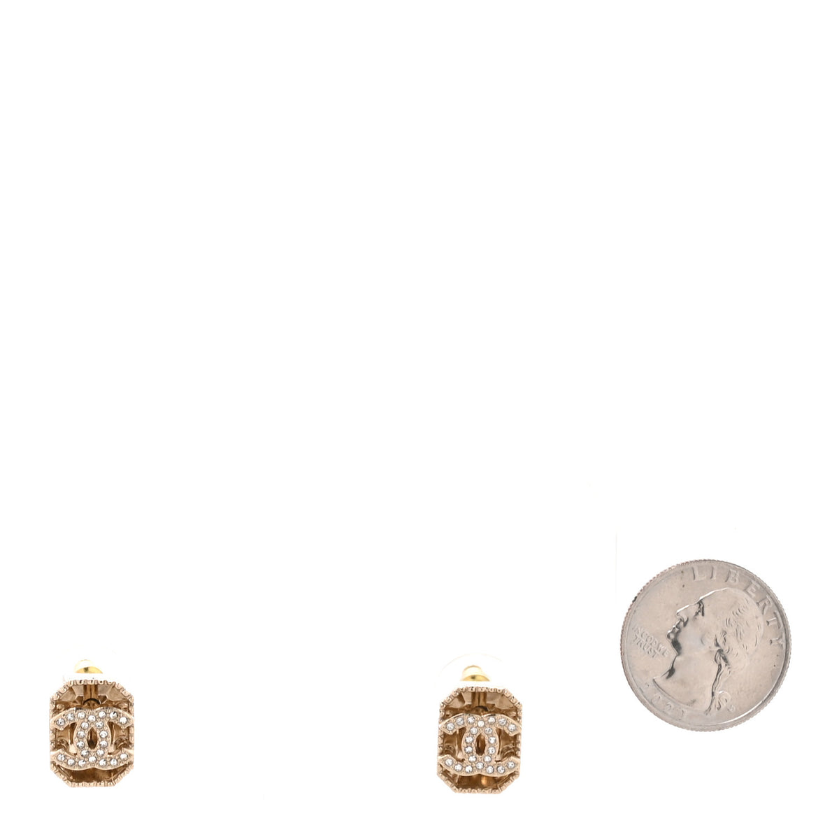 Metal Crystal Rectangle CC Earrings Gold