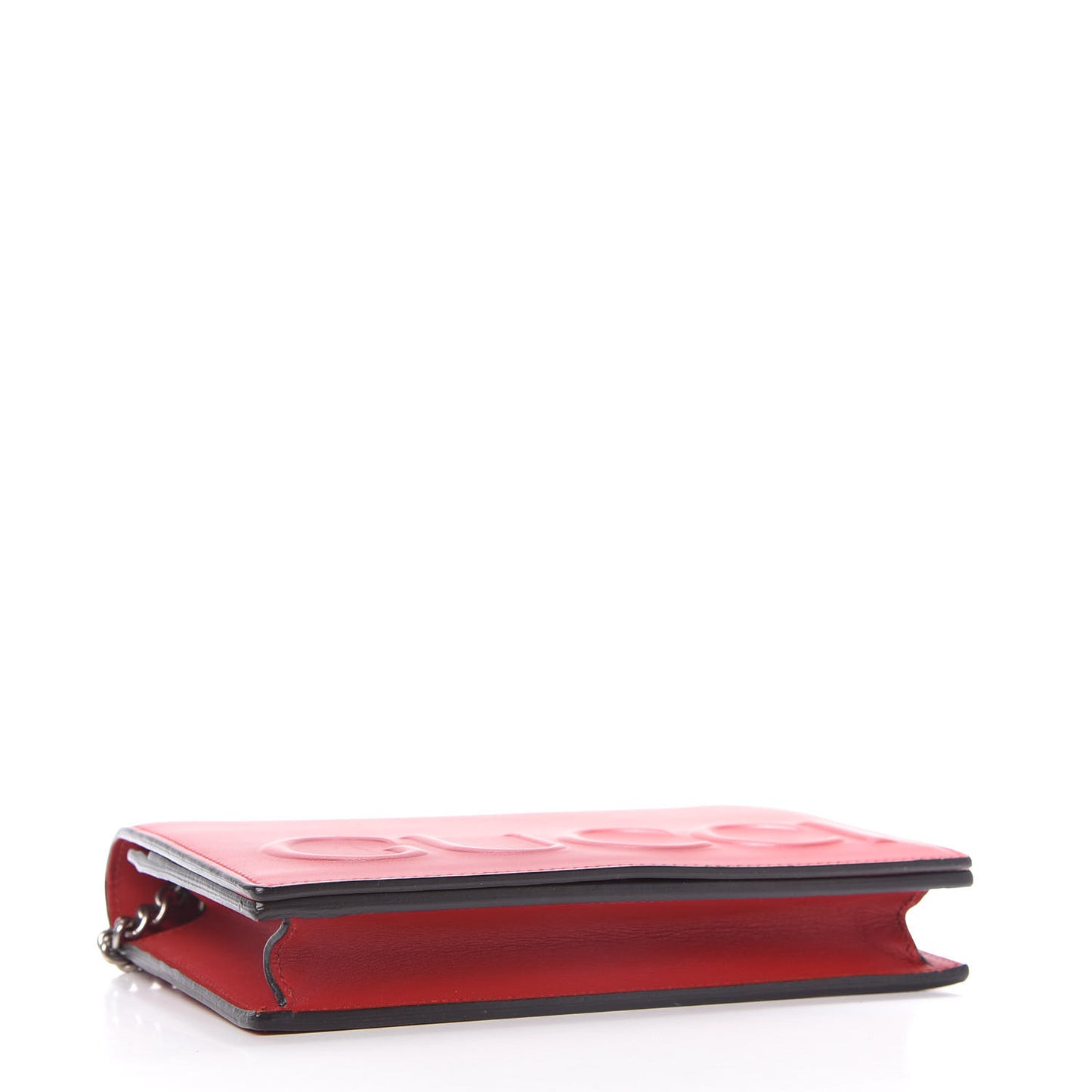 Calfskin Embossed Chain Wallet Red