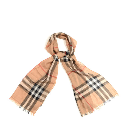Burberry Wool Silk House Check Lightweight Scarf Camel 1 of 4