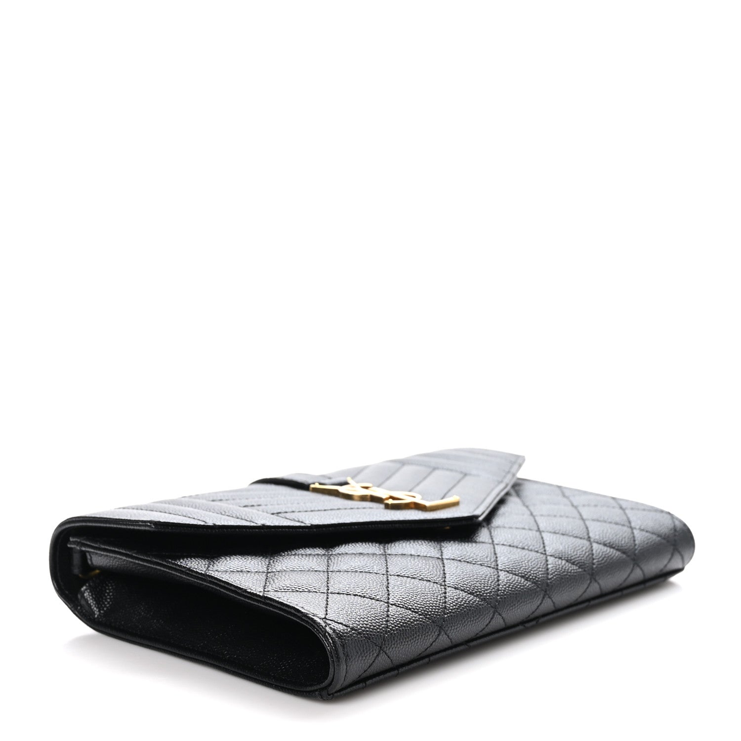 Saint Laurent Grain De Poudre Textured Mixed Matelasse Triquilt Monogram Clutch Black 4 of 8
