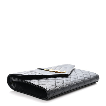 Saint Laurent Grain De Poudre Textured Mixed Matelasse Triquilt Monogram Clutch Black 4 of 8