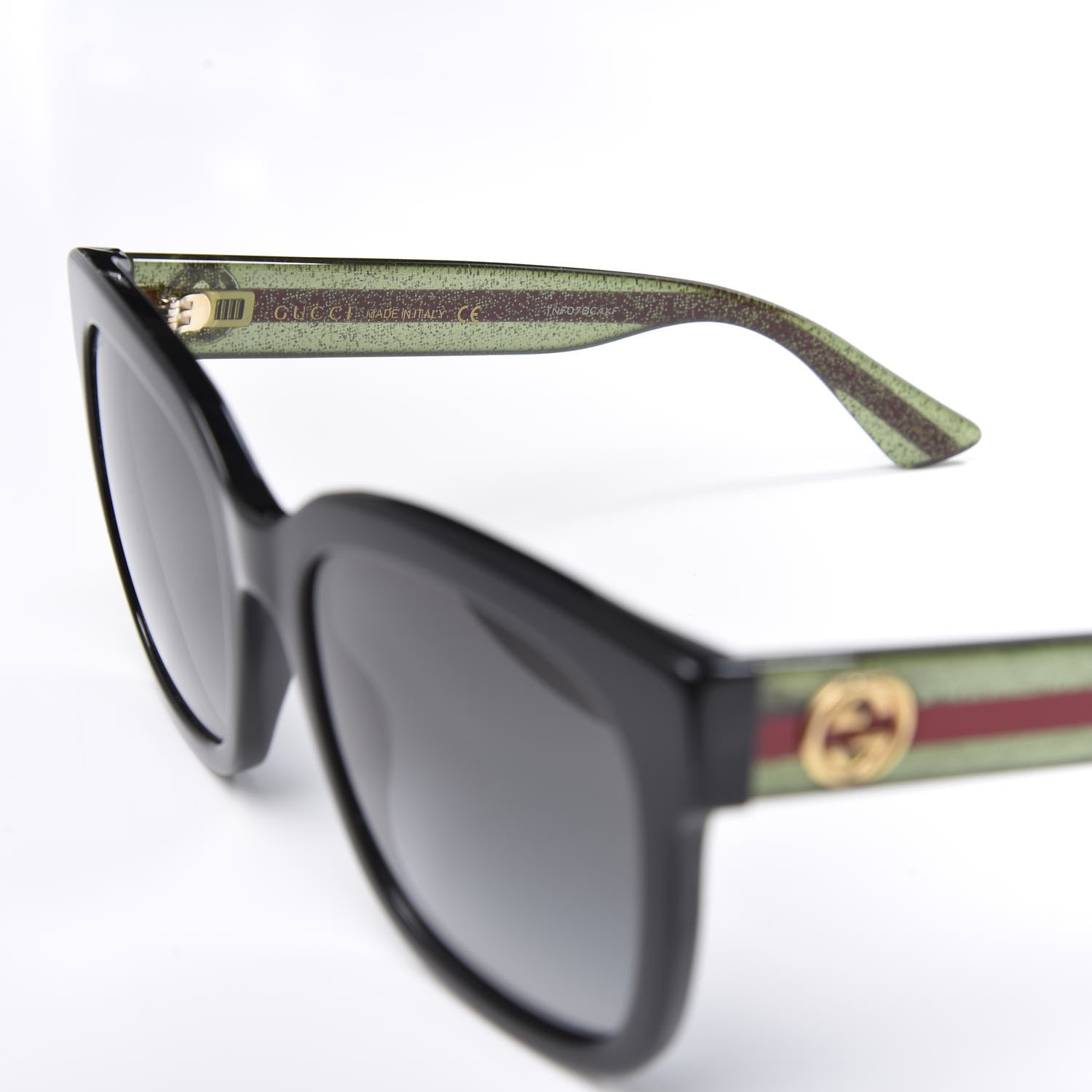 Gucci Acetate Square Frame Web Glitter Sunglasses GG0034S Black Green 5 of 9