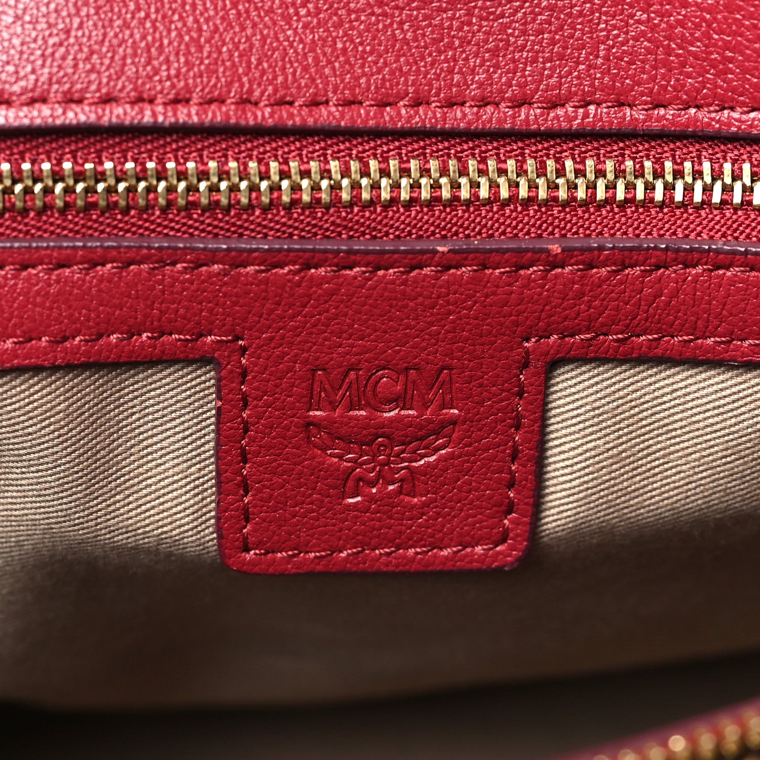 MCM Calfskin Ottomar Monogram Large Essential Tote Red 6 of 10