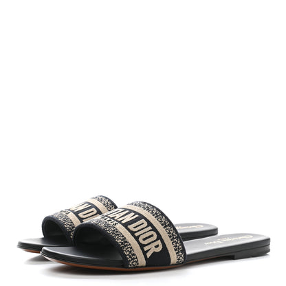 Christian Dior Canvas Embroidered Dway Mules Slide Sandals 38.5 Deep Blue 3 of 11