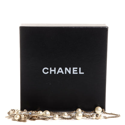 Chanel Crystal Pearl CC Leaf Necklace Gold 7 of 7
