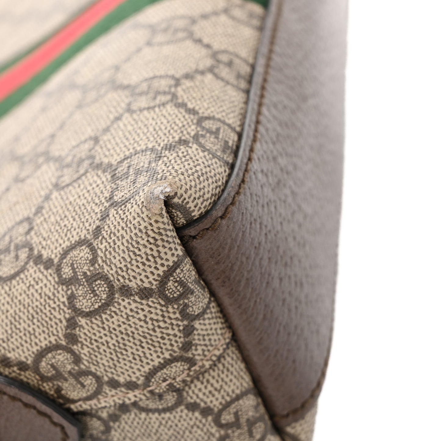 GG Supreme Monogram Textured Dollar Calfskin Web Small Ophidia Dome Shoulder Bag Beige Ebony New Acero