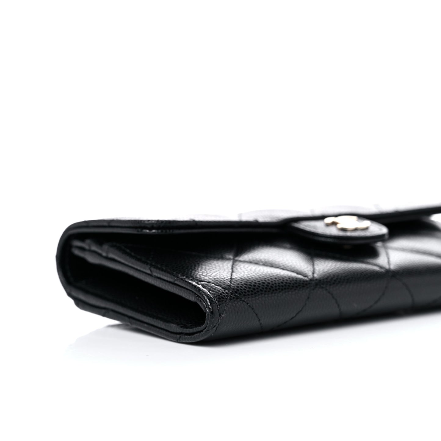 Caviar Quilted Medium Gusset Flap Wallet Black