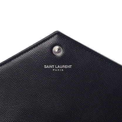 Saint Laurent Grain De Poudre Matelasse Chevron Medium Monogram Chain Wallet Black 6 of 10
