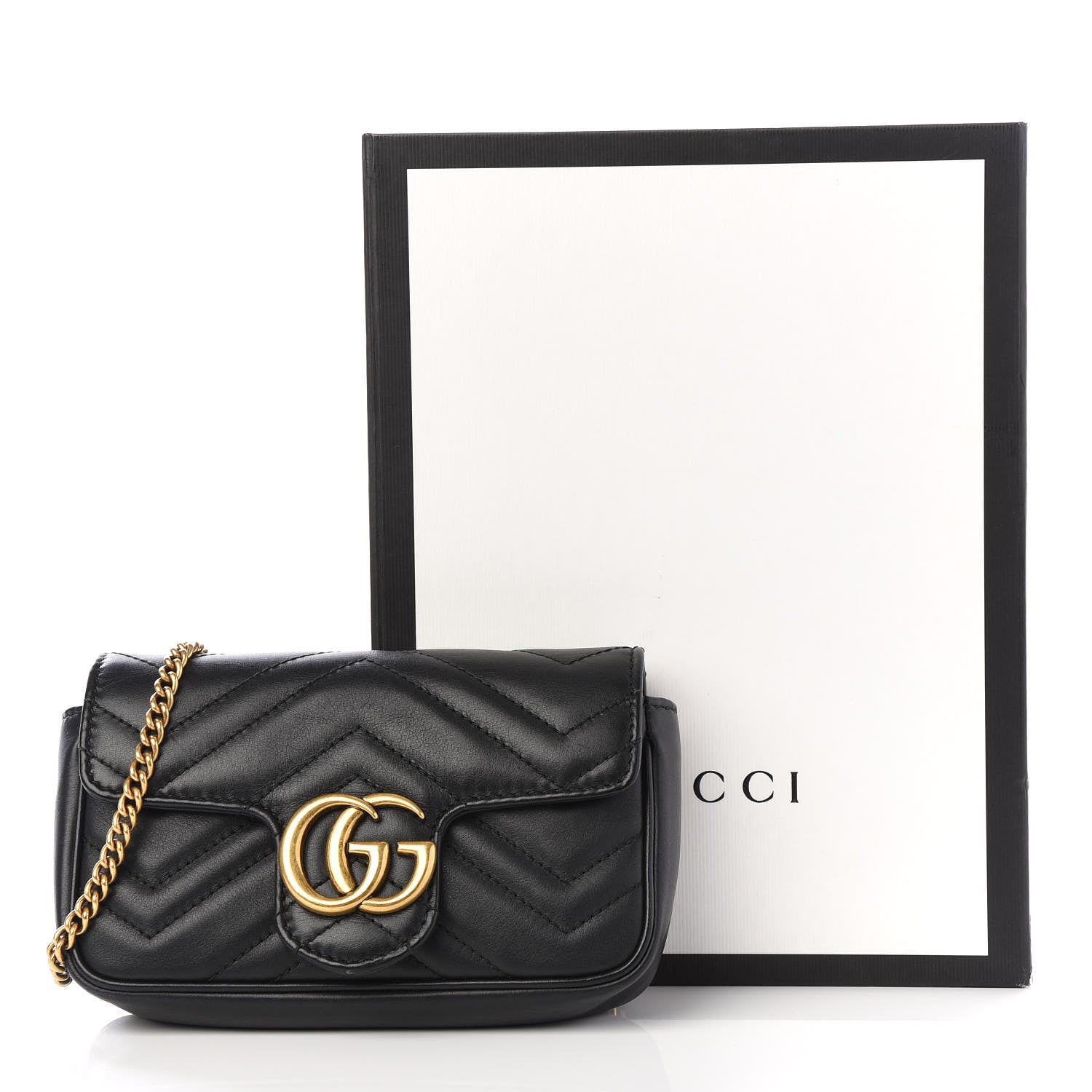 Gucci Calfskin Matelasse Super Mini GG Marmont Shoulder Bag Black 9 of 9