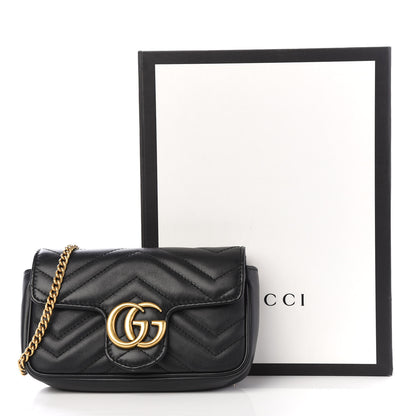 Gucci Calfskin Matelasse Super Mini GG Marmont Shoulder Bag Black 9 of 9